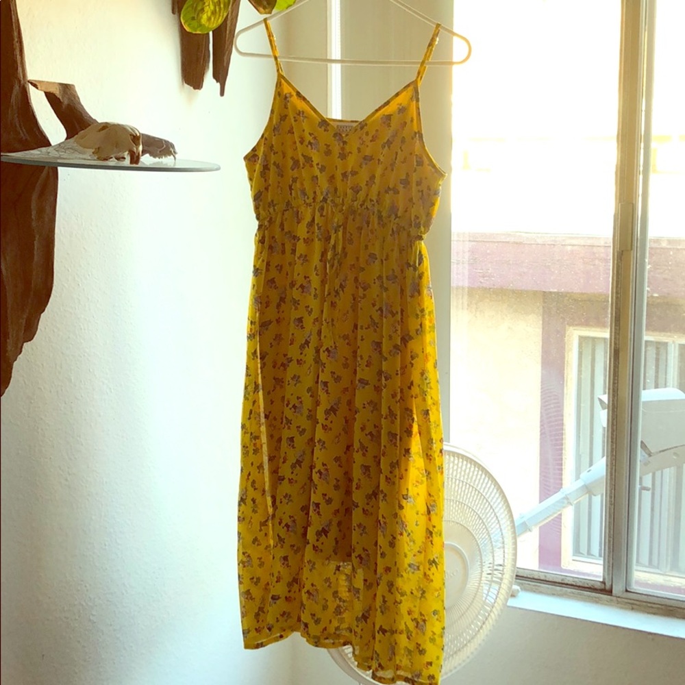 Yellow floral print empire waist dress